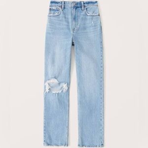 ABERCROMBIE 90s Ultra High Rise Straight Jeans - Light Ripped Wash